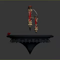 Ornate Display Platform With Circular Base Red Decorative Pillars And Engraved Text