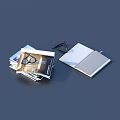 Stack of Books Magazines with Glasses Open Notebook and Pen on Blue Background