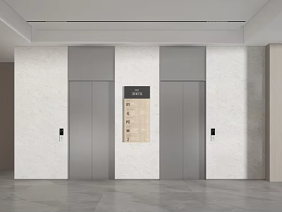 Modern Elevator Lobby Interior With Light Marble Walls Silver Doors And Gray Tile Floor 3d model