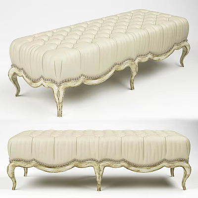 Elegant Cream Tufted Sofa Bench With Ornate Carved Legs And Decorative Trim 3d model
