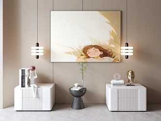 Modern bedside table chandelier decorative painting 3d model