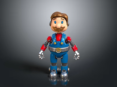 Game Movie Character Robot With Blue Red Outfit Badge And Headphones 3d model
