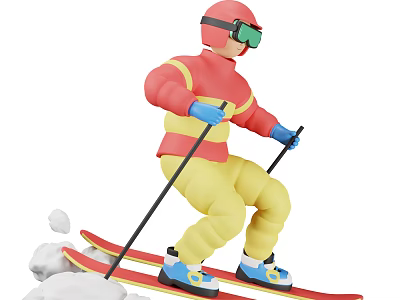 Game Movie Character In Red Jacket Yellow Pants Skiing With Goggles Helmet Skis 3d model