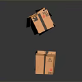 Orange Cardboard Boxes With Black Tape And Labels Floating On Dark Background With Reflections