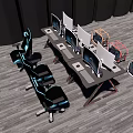 Functional Desk Setup With Multiple Monitors And Gaming Chairs In Modern Workspace 3d model