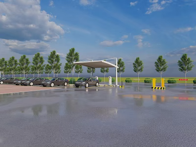 Modern Parking Lot With Electric Cars Charging Stations Canopy Trees And Blue Sky 3d model