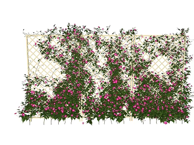 White Lattice Fence Covered With Pink Flowers And Green Vines 3d model