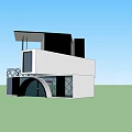 Modern Style Museum Building Featuring Arched Entrance Balcony Glass Windows and Metal Railings