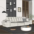 Modern White Sectional Sofa With Comfortable Cushions And Bookshelf Floor Lamp