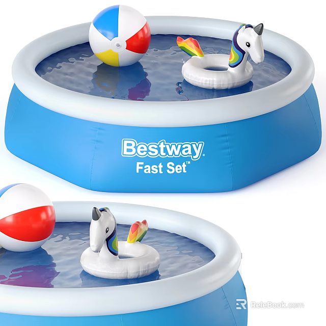 Bestway Fast Set Inflatable Pool With Rainbow Unicorn Float And Beach Ball 3d model 