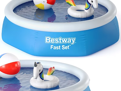 Bestway Fast Set Inflatable Pool With Rainbow Unicorn Float And Beach Ball 3d model