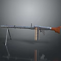 Military Machine Gun With Tripod Stand Ammunition Belt And Wooden Stock