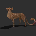 3D Wooden Cat Sculpture With Striped Texture And Unique Tail Design