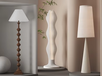 Three Stylish Floor Lamps With Unique Designs In Modern Home 3d model