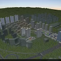 Birds Eye View Urban Planning With High Rise Buildings Green Spaces And Road Networks