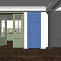Various Colored Hinged Doors In Modern Interior With Wooden Floor Design