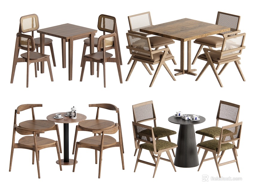 Modern Wooden Table And Chair Sets With Comfortable Seats And Stylish Design 3d model 