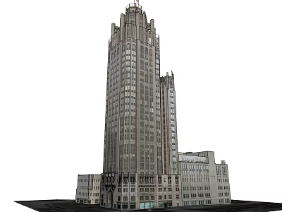 Tall Classical Office Building With Decorative Spire And Multiple Glass Windows 3d model