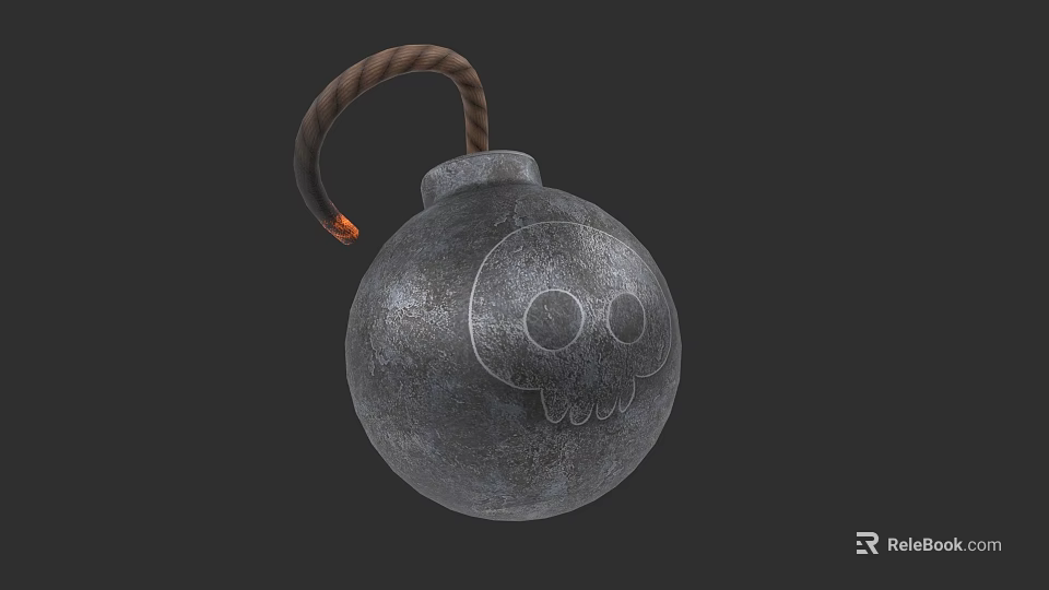 Military Grenade With Metal Surface Skull Design And Burning Rope Fuse 3d model 
