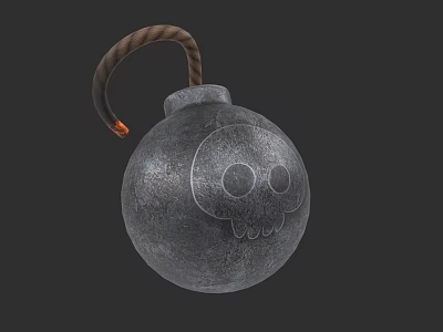 Military Grenade With Metal Surface Skull Design And Burning Rope Fuse 3d model