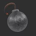 Military Grenade With Metal Surface Skull Design And Burning Rope Fuse