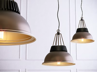 Modern Pendant Lights Three Hanging With Metallic Shades And Black Accents Against White Paneled Wall 3d model