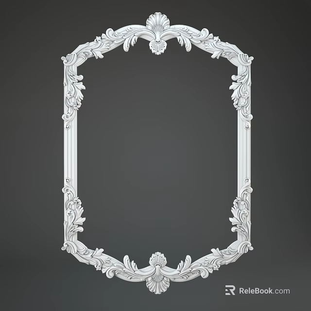 Intricate Decorative Lines On White Ornate Frame With Carved Floral And Leaf Patterns 3d model 