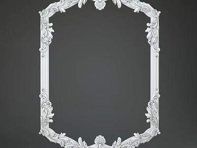 Intricate Decorative Lines On White Ornate Frame With Carved Floral And Leaf Patterns 3d model