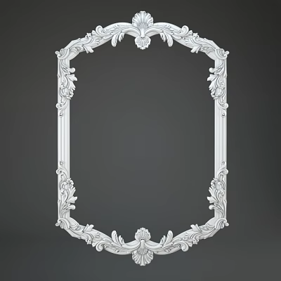 Intricate Decorative Lines On White Ornate Frame With Carved Floral And Leaf Patterns 3d model