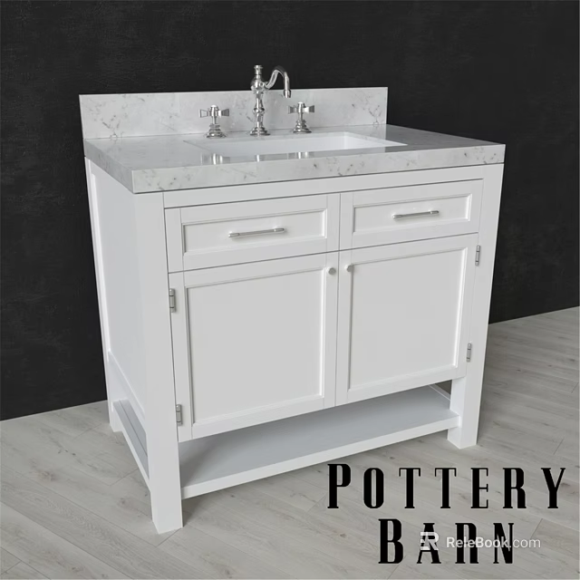 Modern White Bathroom Vanity With Marble Countertop Faucet And Storage Cabinets 3d model 