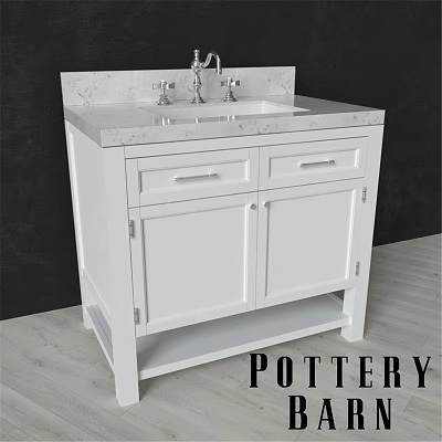 Modern White Bathroom Vanity With Marble Countertop Faucet And Storage Cabinets 3d model