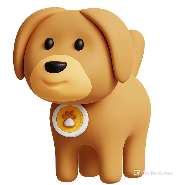 Cute Brown Puppy Shaped Pet Toy With Paw Print Collar Design 3d model 