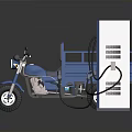 Blue Three Wheeled Motorcycle Charging at Electric Charging Station