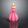 Elegant Pink Perfume Bottle With Gold Decorative Accents And Curved Design Details