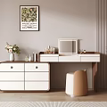 Elegant Modern Dressing Table With Drawers Mirror Stool And Vase Of Flowers