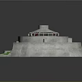 Cartoon Scene Featuring Circular Building With Dome Pools Green Plants Red Door And Steps