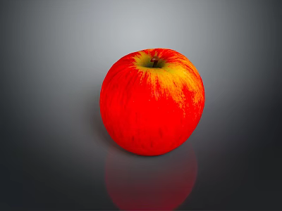 Fresh Red Apple with Yellow Stripes on Gray Background and Reflection 3d model