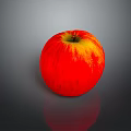 Fresh Red Apple with Yellow Stripes on Gray Background and Reflection 3d model