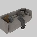 Modern Beige Sofa With Soft Pillows Cozy Blanket And Armrests 3d model