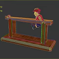 Boy Character in Red Hat and Tiny Bird on Wooden Stand Display Design