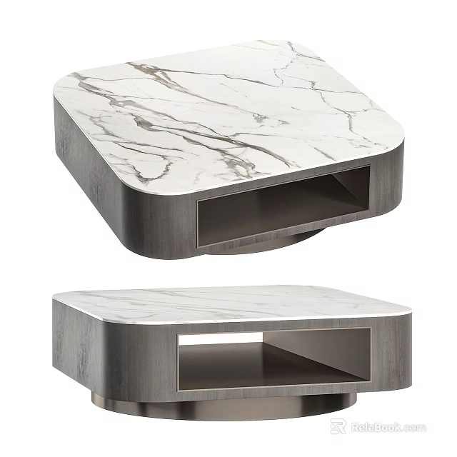 Modern Coffee Table With Marble Top And Metal Frame Open Shelf Design 3d model