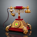 Vintage Rotary Telephone With Red And Gold Ornate Design Classic Landline Device