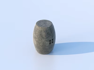 Gray Cylindrical Stool Featuring Woven Texture And Square Cutouts On Light Blue Background 3d model