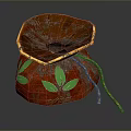 Decorative Red Bag With Green Leaf Patterns Brown Rim And String Decorations