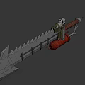 Mechanical Battle Axe Weapon Featuring Spiked Blade Metal Frame And Red Cylinder Component 3d model