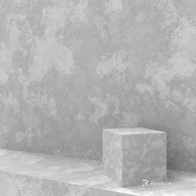 Modern Gray Cubic Structure With Rough Surface Against Textured Concrete Wall 3d model 