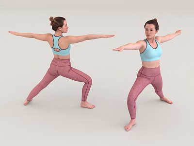Woman Doing Yoga Pose Stretching Arms In Blue Tank Top And Pink Leggings 3d model