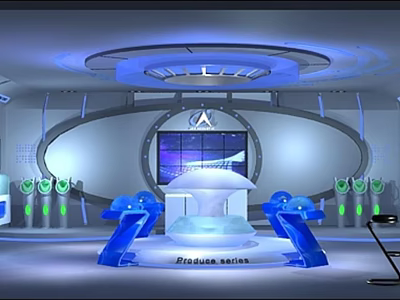 Hi tech Futuristic Control Console Setup With Large Screen Blue Lighting And Modern Elements 3d model