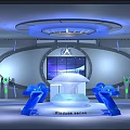 Hi tech Futuristic Control Console Setup With Large Screen Blue Lighting And Modern Elements
