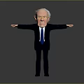 3D Cartoon Game and Movie Character of Elderly Man in Suit with Glasses Arms Outstretched